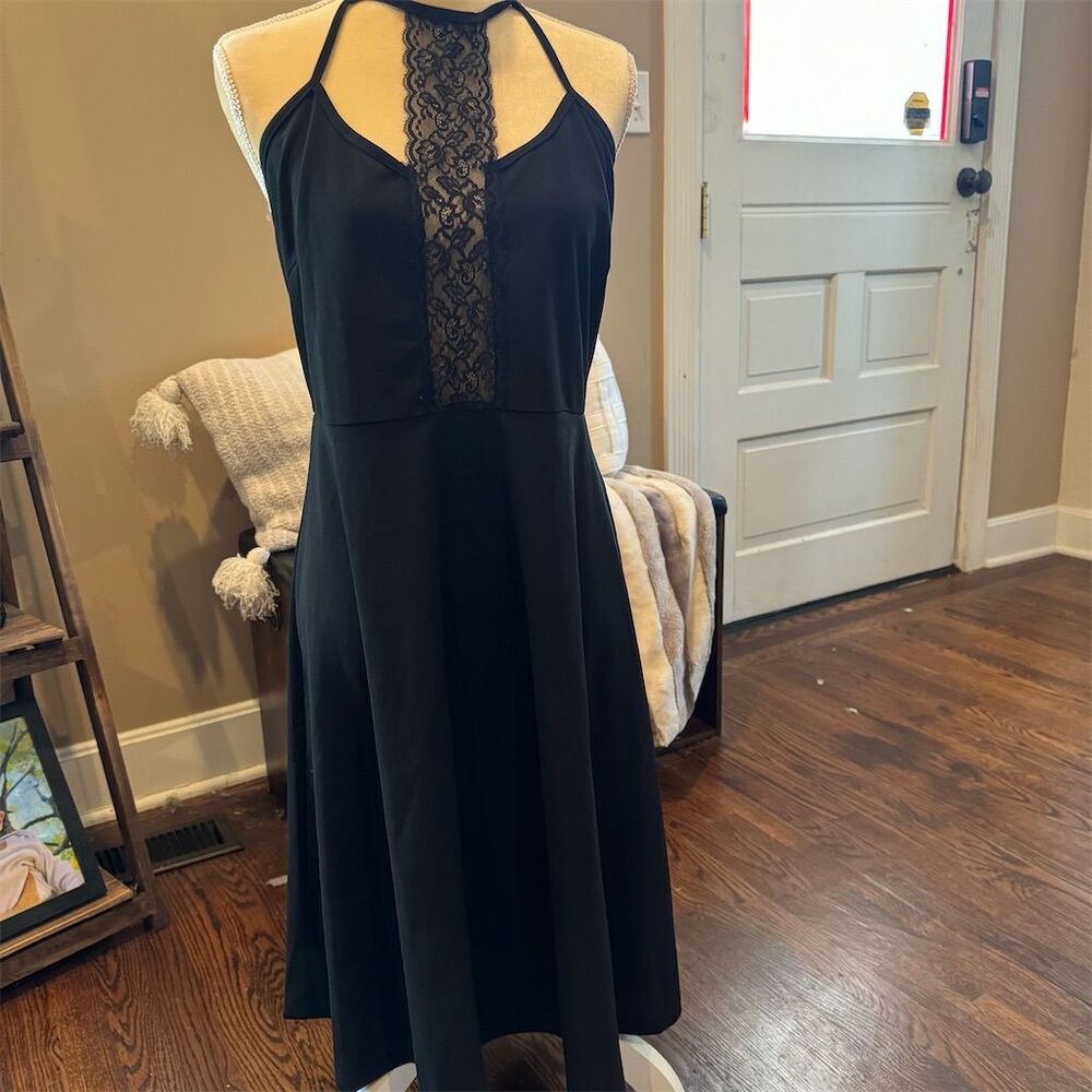 SHEIN Curve 2XL Black Lace Halter Long Dress Sleeveless Party Cocktail Flared